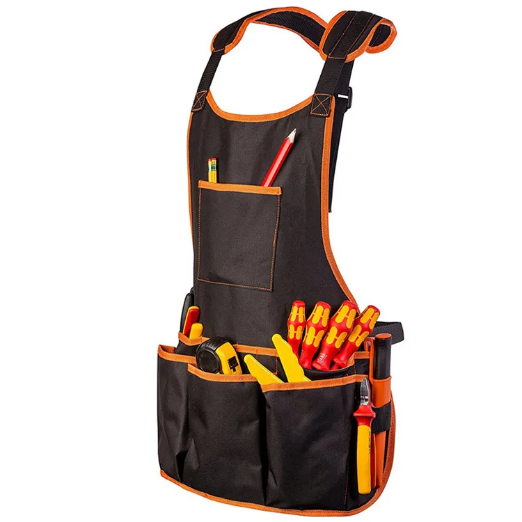 

Wholesale Durable Heavy Duty 600D Oxford Tool Work Apron With Several Pockets And Adjustable Straps, Black or orange package edge