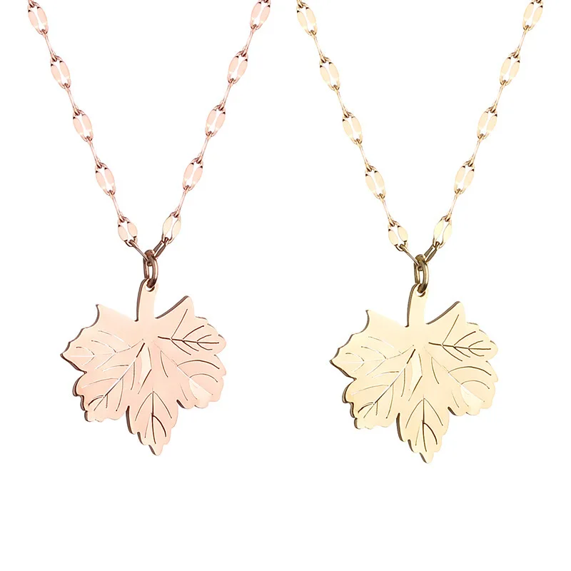 

Women Fashion Jewelry Rose Gold Plated Clavicle Chain Maple Leaf Pendant Stainless Steel Mothers Day Gifts Necklace, Gold/rose gold