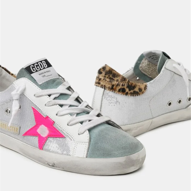 

Goldens Super-Star sneakers with silver glitter star and glossy gold leather heel tab gooses women Shoes, 20colors