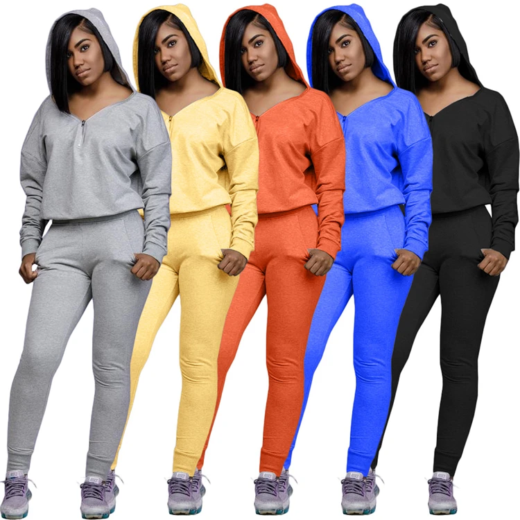 

2020 Autumn New Arrival Hooded Joggers Outfits Women Two Pieces Set Sweatpants Tracksuits Women 2 Piece Set Sportswear, As picture