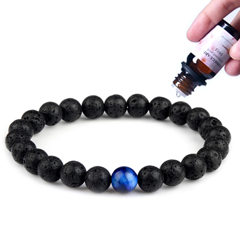 

8mm Black Volcanic Lava Stone Beads Colorful Tiger Eye Charm Essential Aromatherapy Oil Diffuser Bracelet