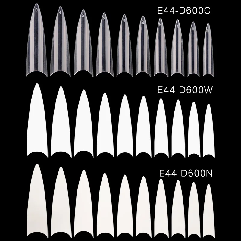 

500pcs Long French Nail Salon Manicure Tips Stiletto Sharp Fake Nails False Acrylic Nails, Clear/natural/white