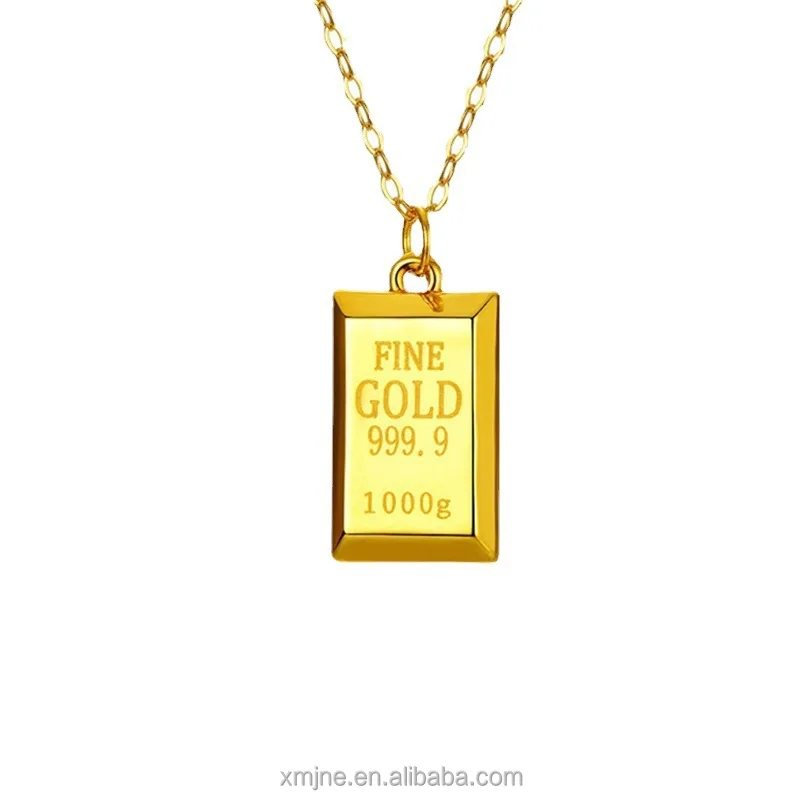 

Certified Pure Gold Overnight Rich Gold Brick Pendant 999 Small Gold Bar Necklace Female Live Drainage