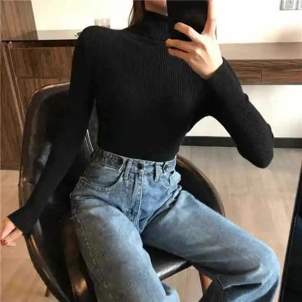 

2021 Knitted Women turtleneck Sweater Pullovers spring Autumn Basic Women highneck Sweaters Pullover Slim female cheap top