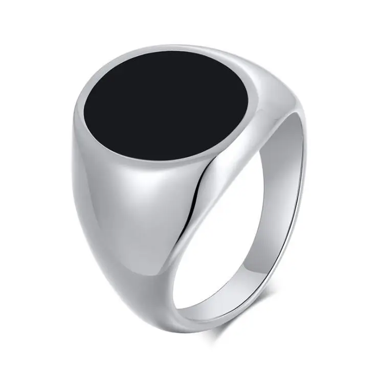 

European High Polished 316L Stainless Steel Oval Band Ring Black Acrylic Titanium Steel Finger Ring for Men