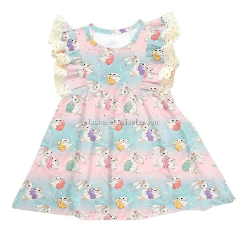 

New Arrival Wholesale Boutique Clothing Children Frocks Designs Bunny Print Baby Girl Easter Dress, Picture