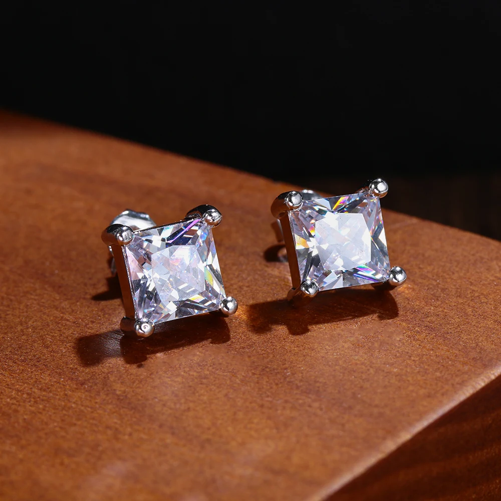 

1Pair 6 mm New White Square Ear Stud Shiny Zircon Earrings Women Men Wedding Engagement Fashion Jewelry Gifts