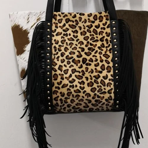 

Customized Wholesale Monogrammed Women Leopard Tassel Patchwork Totes, As picture