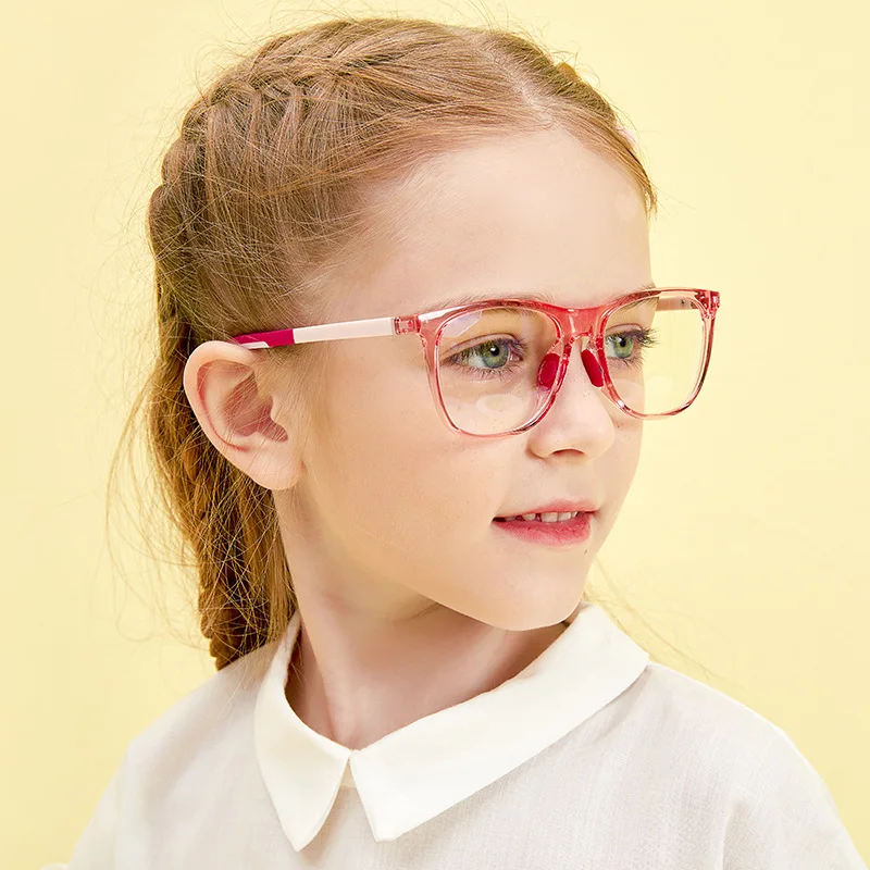 

Fashion TR90 Transparent Pink Square Flexible Kids Anti Blue Light Glasses Blue Ray Blocking Computer Glasses Teenager, 6 colors for choice
