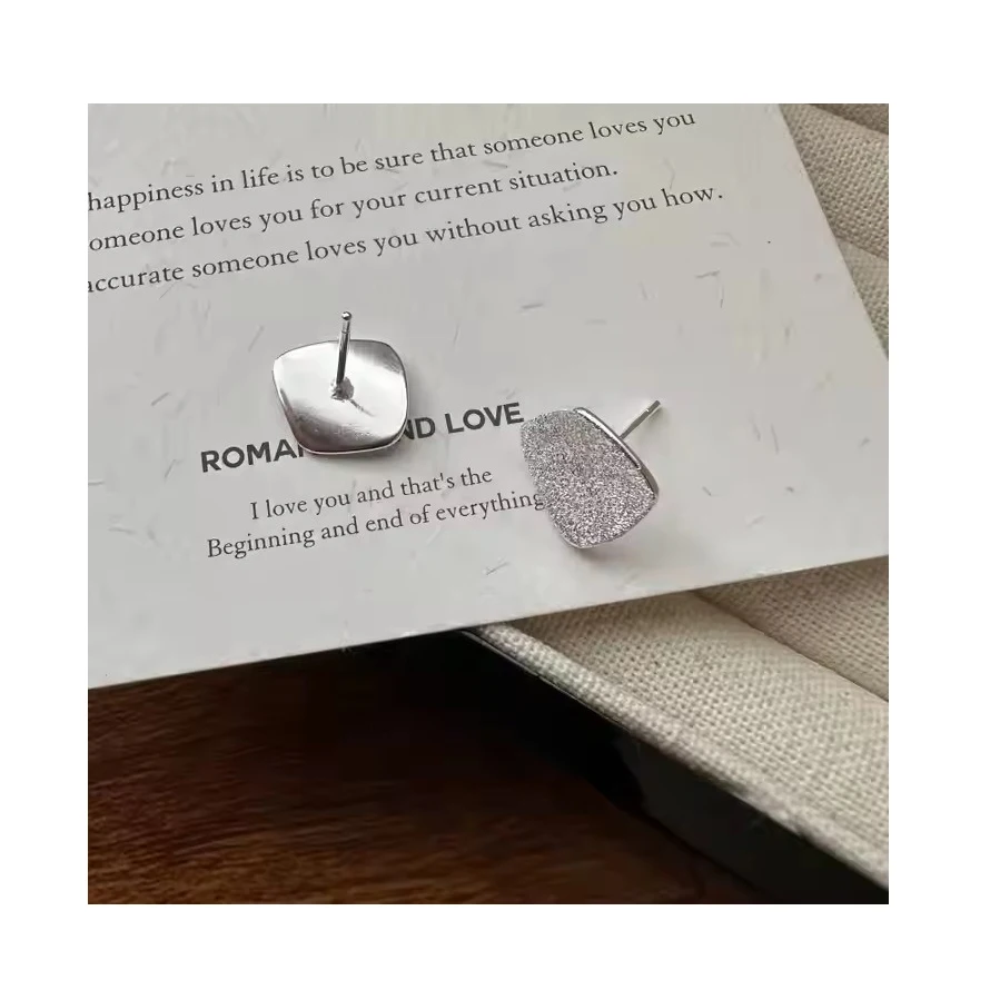 Geometric Wholesale 925 Sterling Silver Frosted Elegant Stud Earrings for Best Friends Birthday Gifts