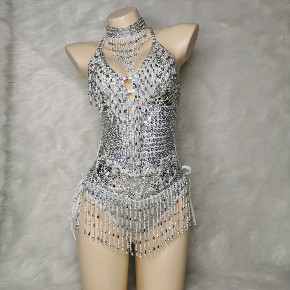 

New Samba Suit Sexy Bodysuit Beading Sequins Belly Dance Costume Adult Nightclub Party Rave Outfit Carnival Performance Clothing