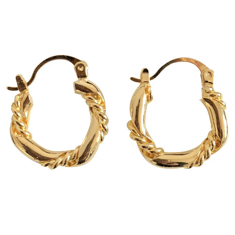 

Classic Brass Twist Hoop Earrings Distorted Circle Stud Earring Fashion For Girl Shenzhen Jewelry, Golden