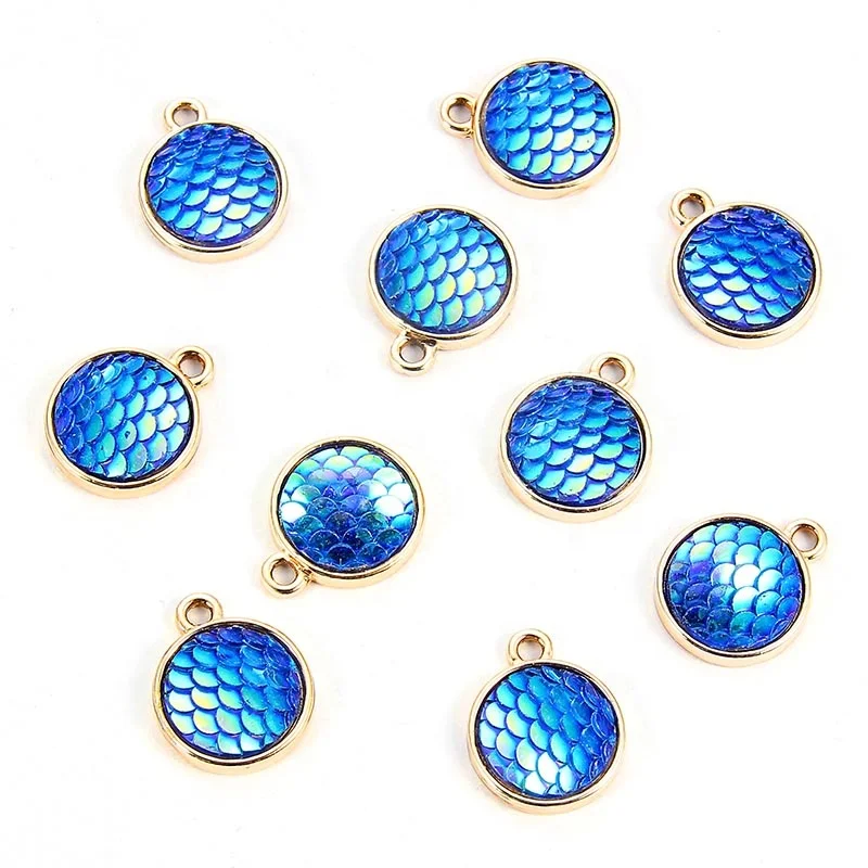 

Mermaid Fish Scales Resin Cabochon Charms DIY Pendant For Necklaces For Women Ladies Jewelry Accessories DIY Earrings Necklace, Silver