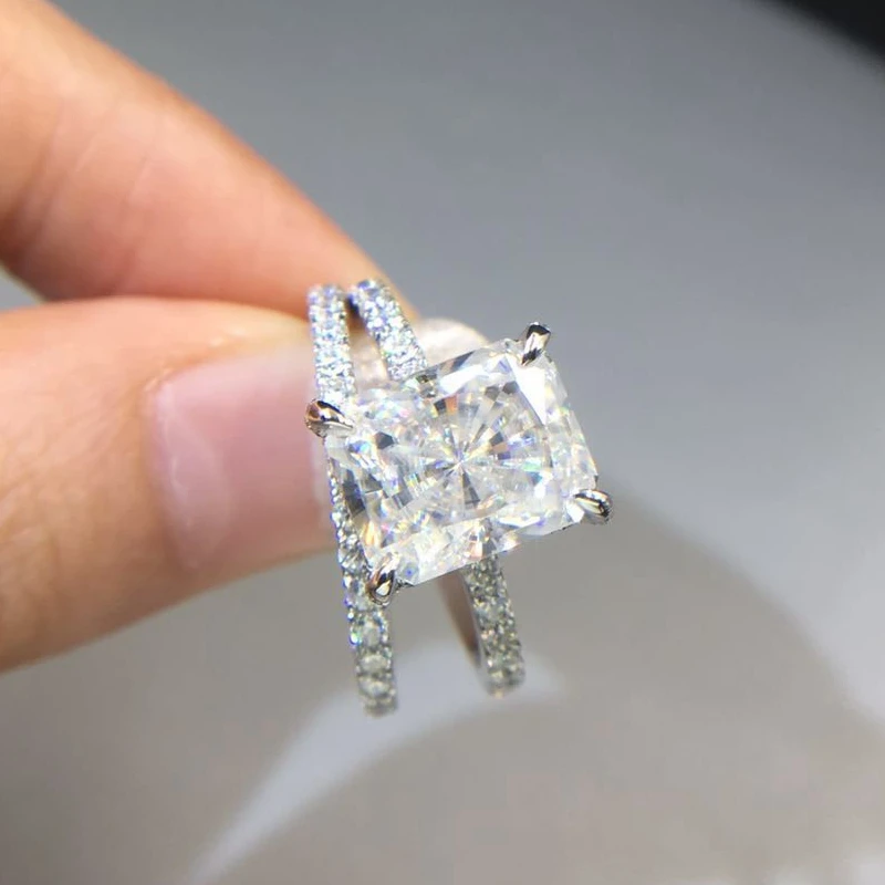 

Tianyu gems Custom Moissanite Diamond Radiant Cut 7*9mm 14k white gold ring sets