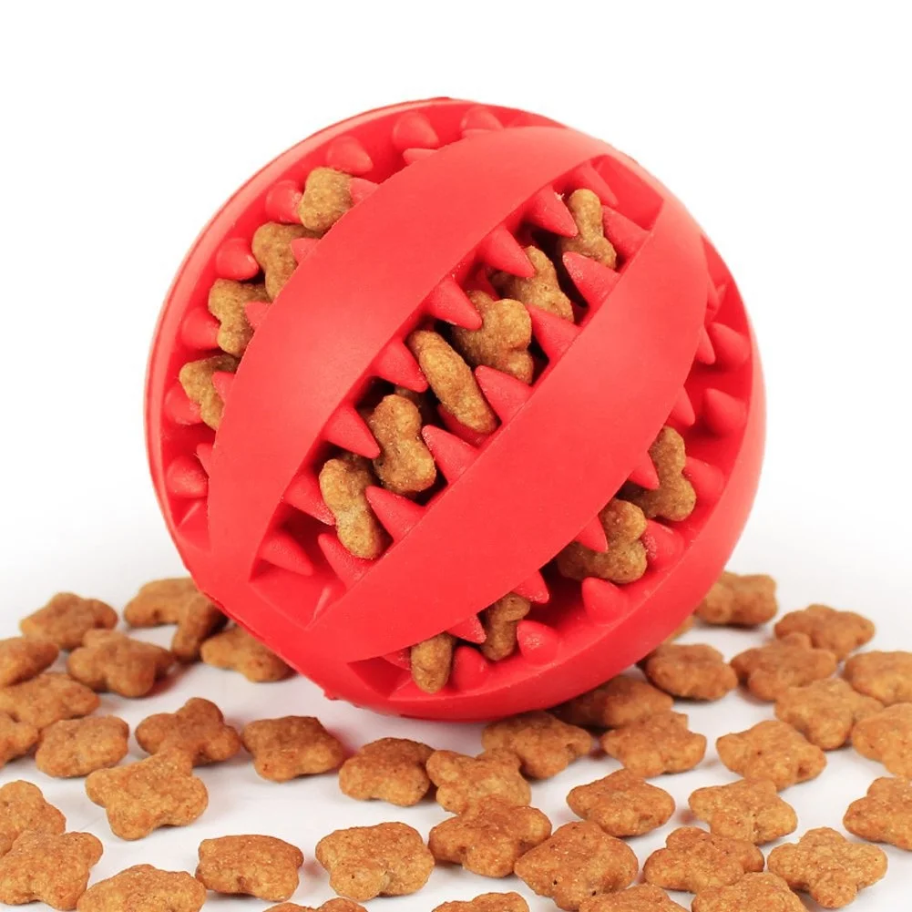 

Ecofriendly No Stuffing Squeaky Slow Food Chewable Rubber Leaky Food Molar Ball Dog Chew Toys