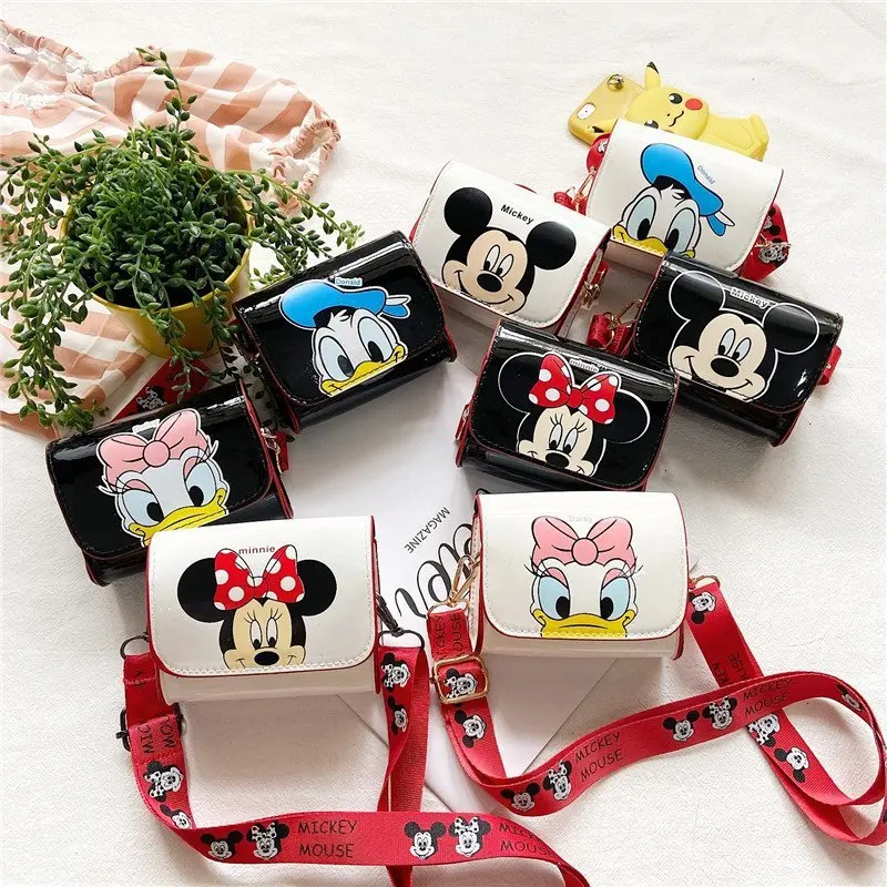 

2022 girl cute cartoon minnie mouse duck daisy pu leather messenger shoulder bag purse hand bag square mickey mouse coin purse