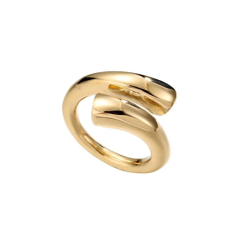 

European Style Simple Design Women's Unique Jewelry Gold Plated Stainless Steel Irregular Resizable Ring