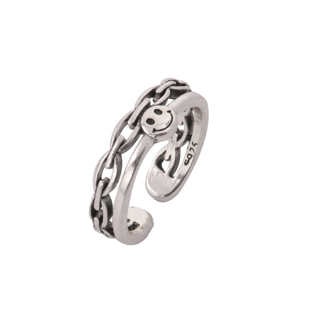 

New Hipster Mens Zinc Alloy Open Rings Fashion Creative Smiley Face Adjustable Couple Rings 2021