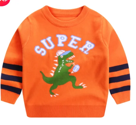 

YINJ Custom sweater kids jumpsuits cotton cartoon jacquard knitwear kids pullover children sweater, Orange yellow dark blue