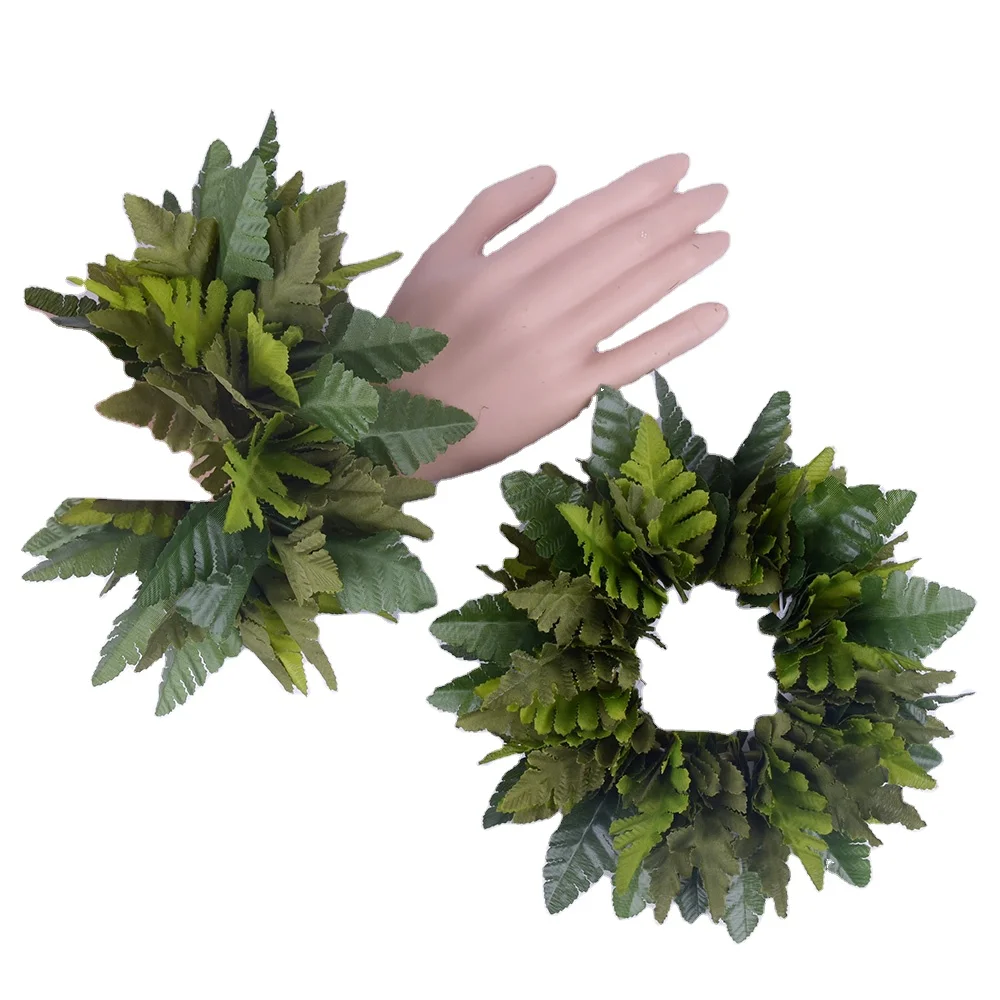 

Factory Supplier HC30001C-3 25CM Artificial Silk Fern Leaves Wristlet Women Wristband Hawaii Dance Party Accessories Bracelet, One