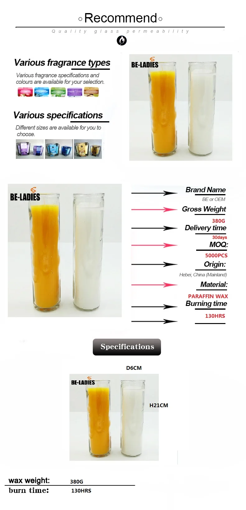 Wholesale in bulk memorial unscented 7days burning glass candle 