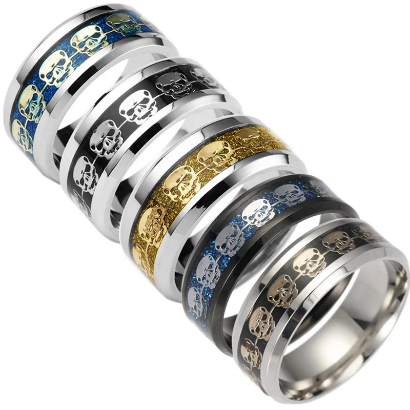 

Hot Selling Classic Womens Mens Ring 316L Stainless Steel Punk Jewelry Holloween Skull Rings, Gold,silver,black,blue