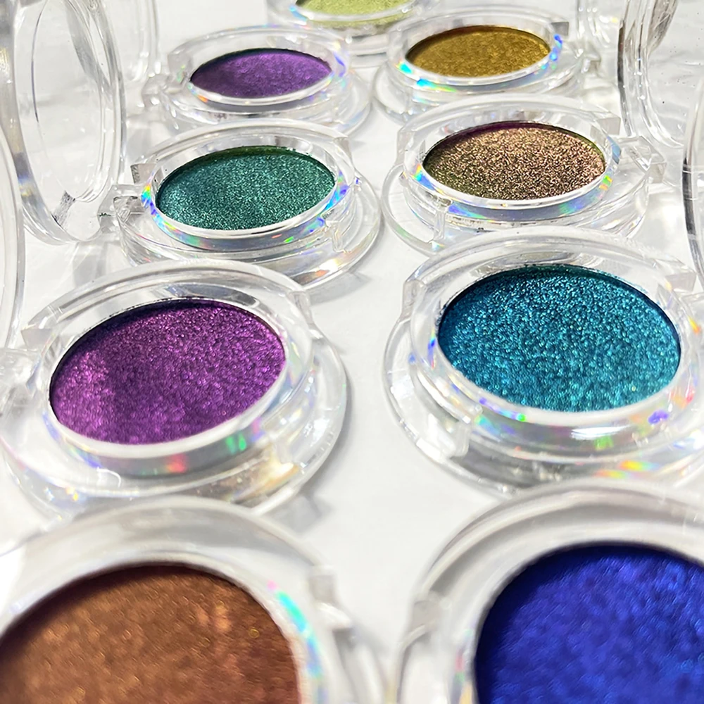 

Vegan OEM Custom Shimmer Glitter High Pigment Eyeshadow Powder Long Lasting Chameleon Waterproof Private Label Eyeshadow