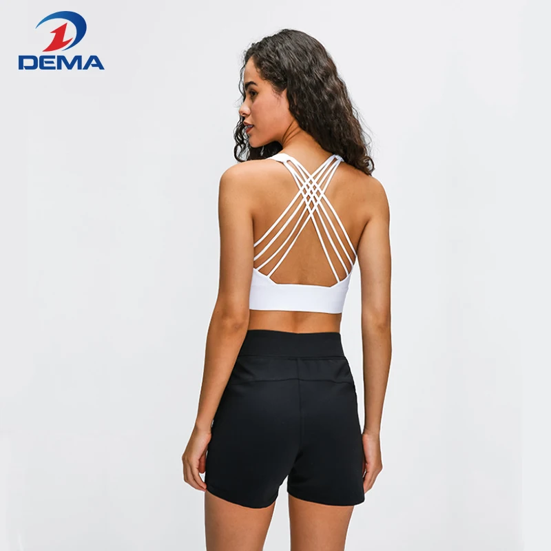 

New fitness professional sports fabric sports underwear women's hem widened cross beautiful back shockproof gathered sports bra