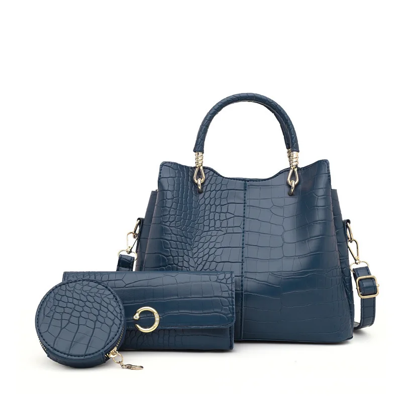 

Fashionable three piece large capacity single shoulder messenger ladies leather handbags set, Customizable