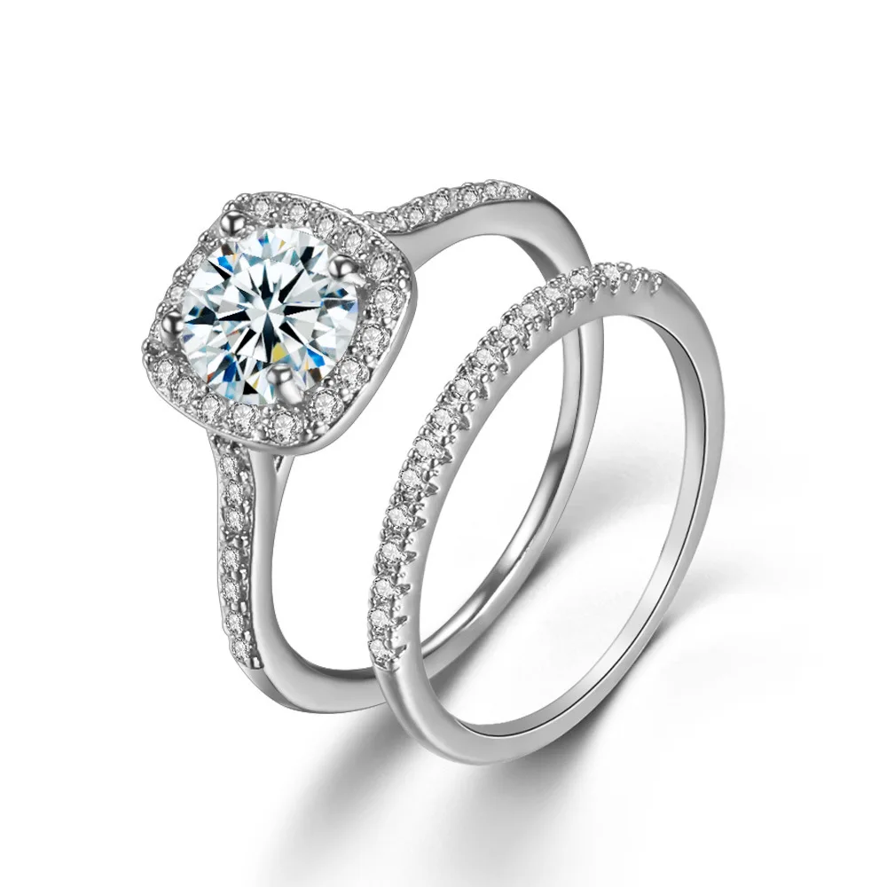 

Silver Rose Gold Wedding Engagement Eternity Bridal Ring Set, Rose gold/gold/rhodium