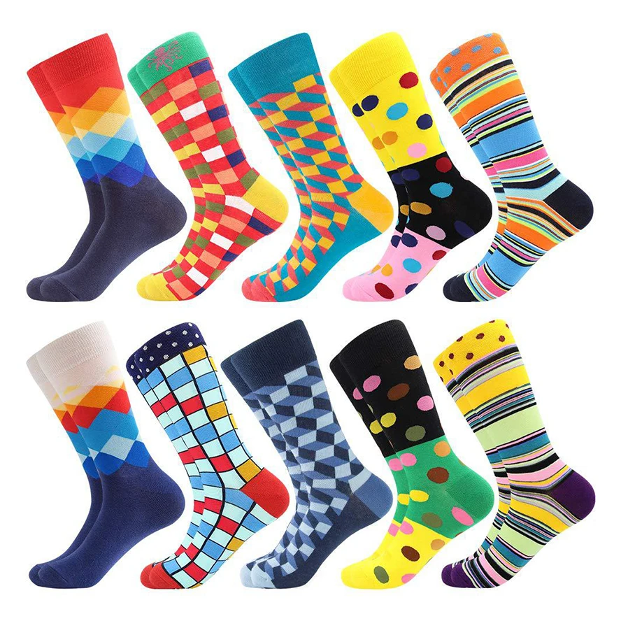 

Bulk Wholesale Cotton Novelty Funny Mens Dress Socks Unisex Striped Colorful Festival Crazy Happy Socks