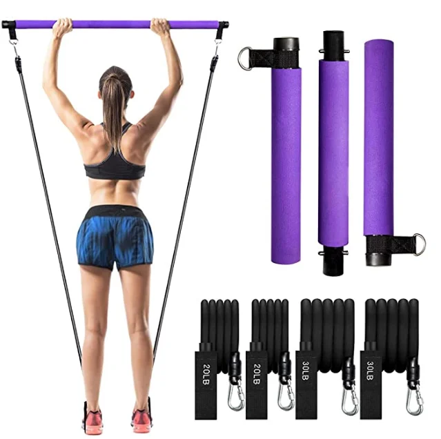

Outdoor Fitness Equipment Portable Pilates Bar Kit Resistance Band Muscle Toning Bar Home Gym Pilates Body Workout, Purple,pink,blue