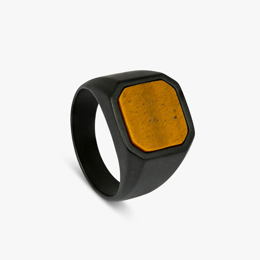 

Vintage Black Onyx Tiger Eye Lapis Stone Natural Gemstone Stainless Steel Fashion Signet Finger Ring For Men, Black (custom)