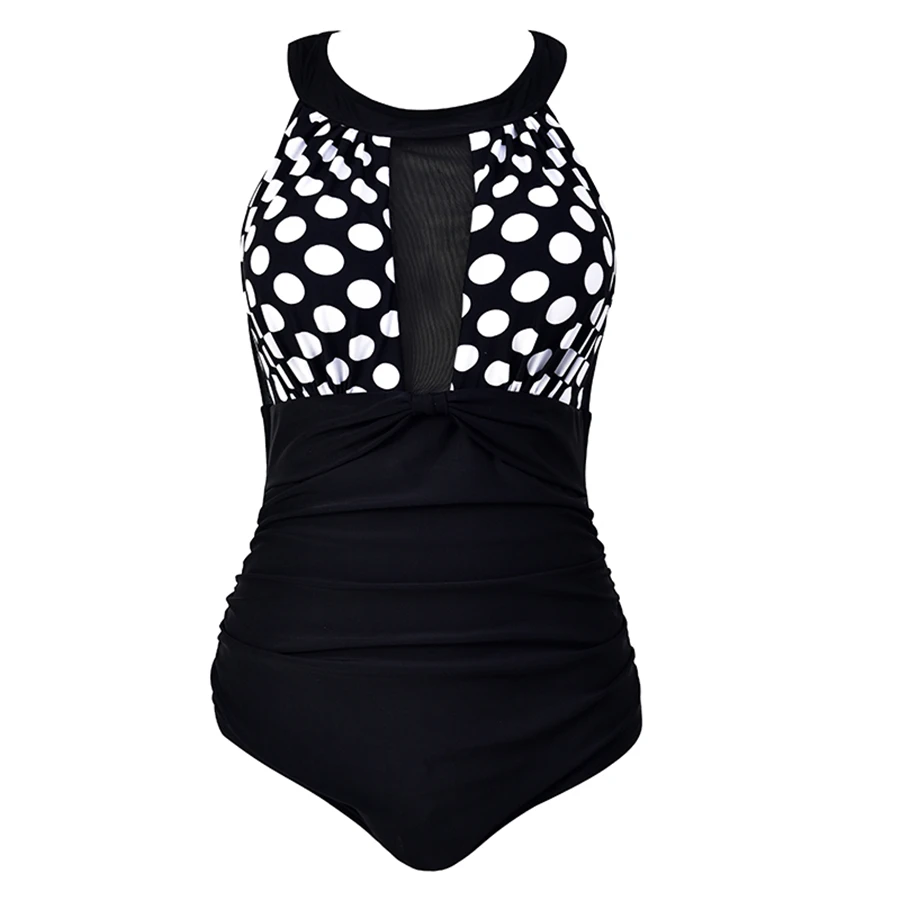 Custom High Neck Swimming Costume Black One Piece Mesh Women Swimsuit
