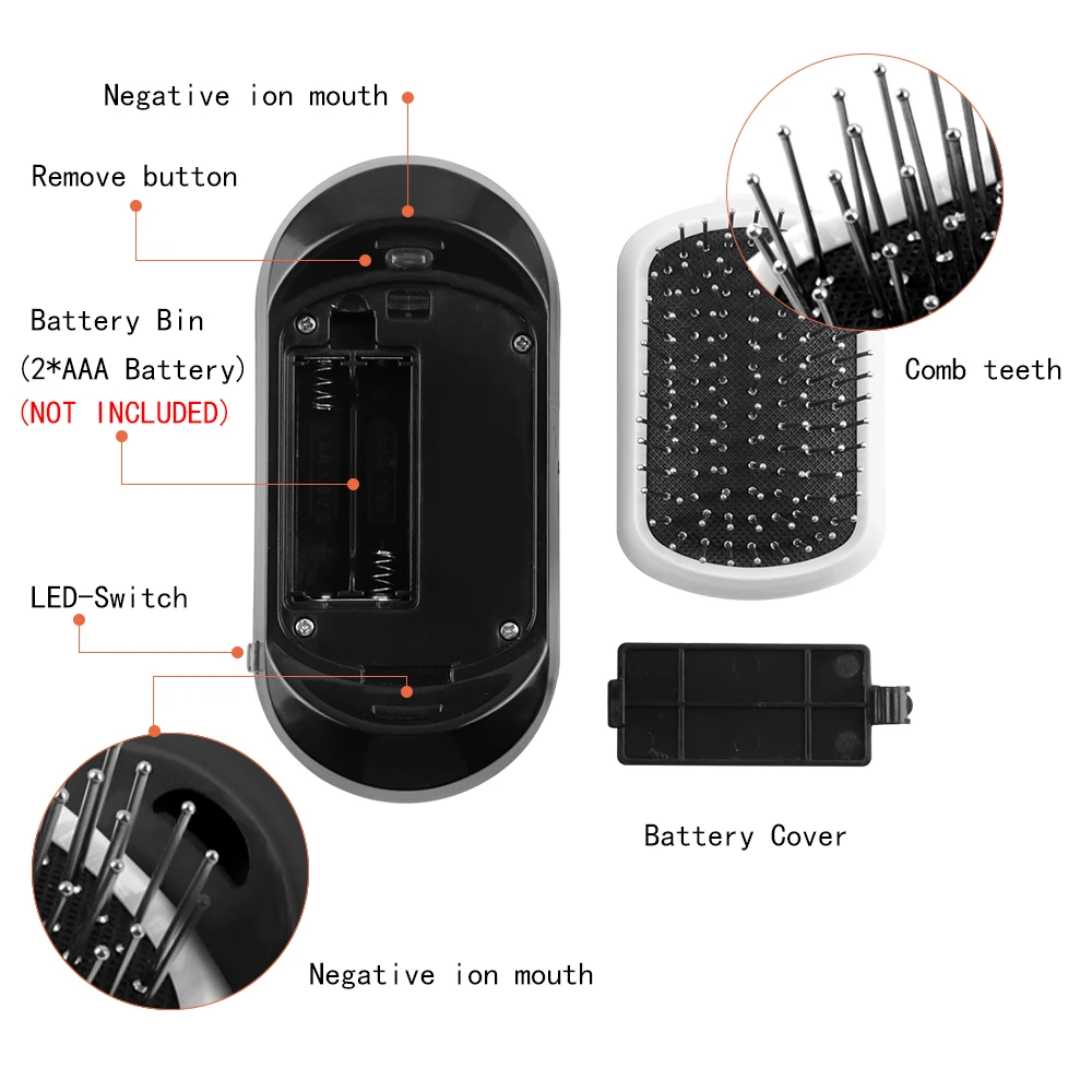2.0 Antic-Static Hair Brush Portable Electric Ionic Hairbrush Vibrating Scalp Massage Comb Double Negative Ions Comb