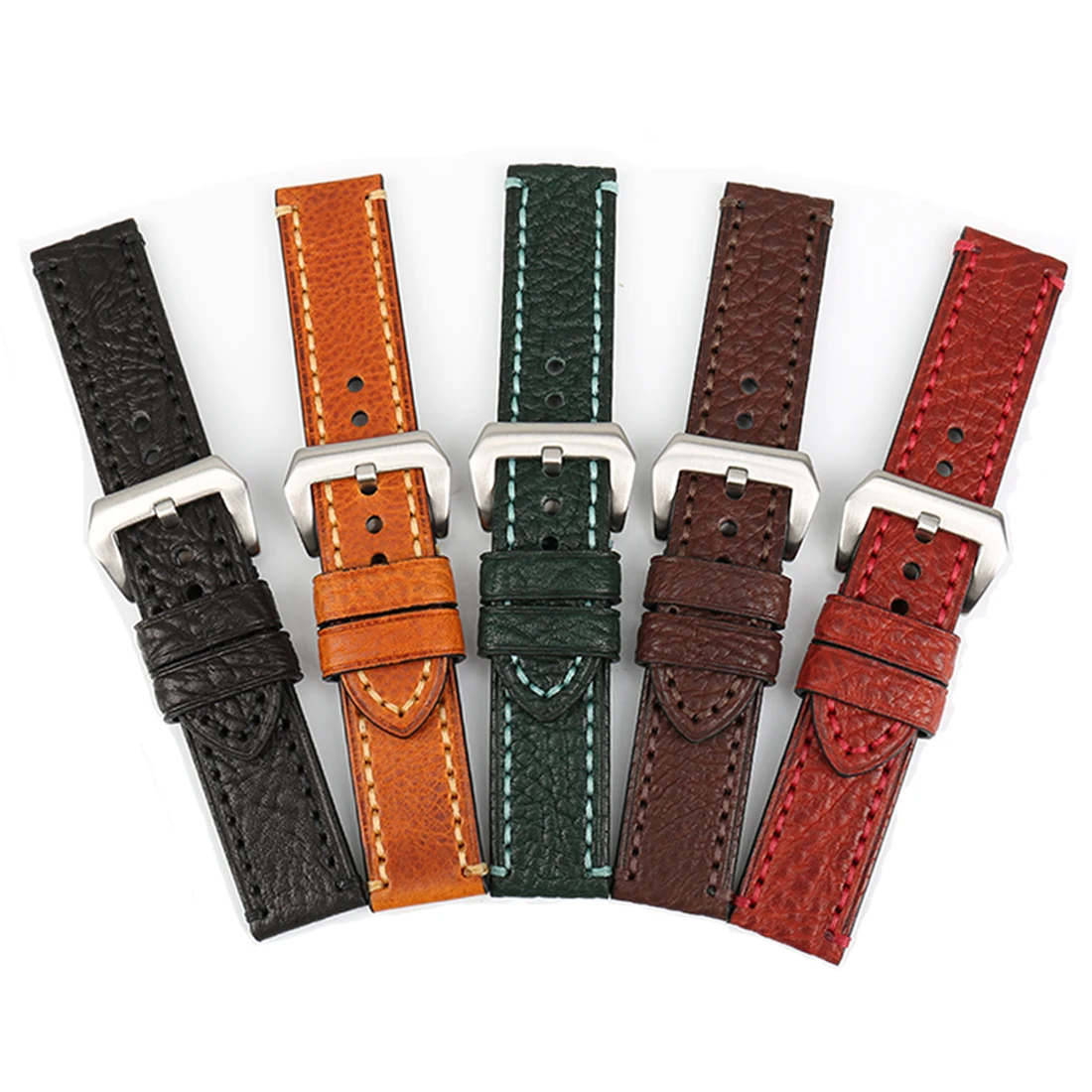 

MAIKES High-grade Handmade Thick Line Cow Leather Watch Band 20mm 22mm 24mm 26mm Amazon Hot Selling Watch Straps for Men Women, Light brown, dark brown, red, black, green
