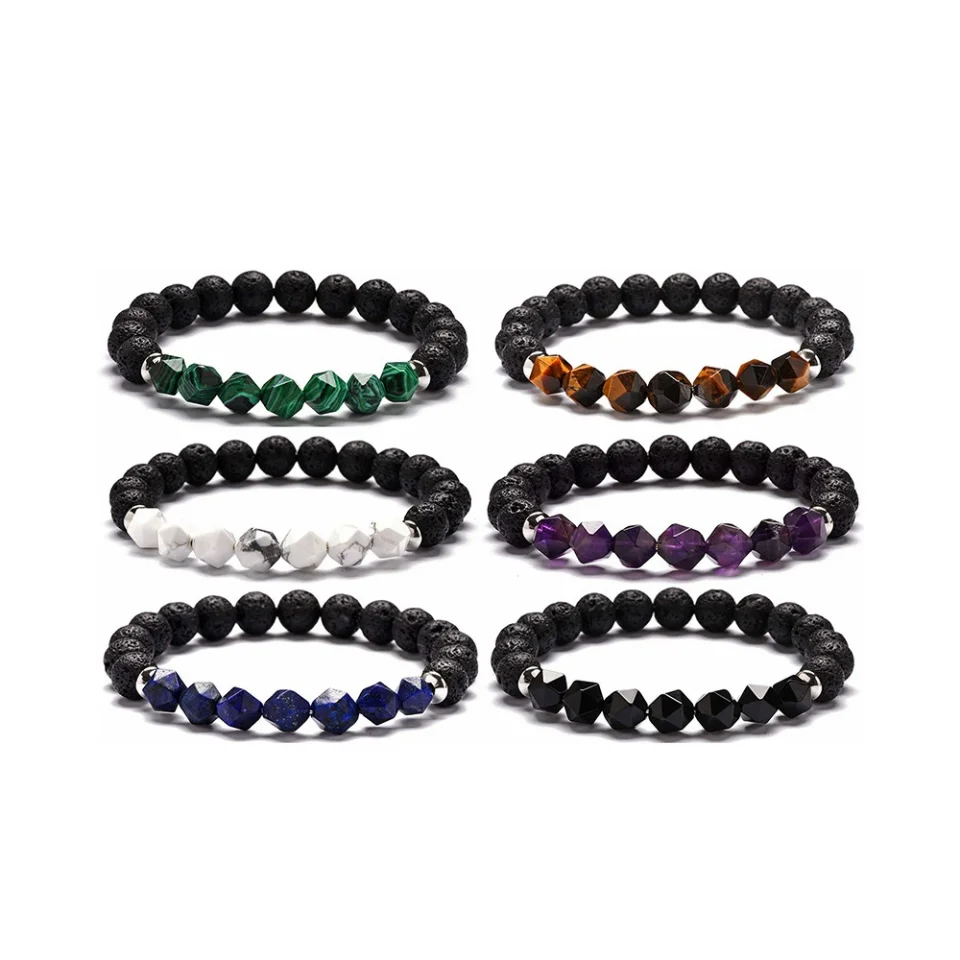 

HP 8mm lava stone bracelet natural stone bracelet faceted 8mm beads natural stone bracelets jewelry