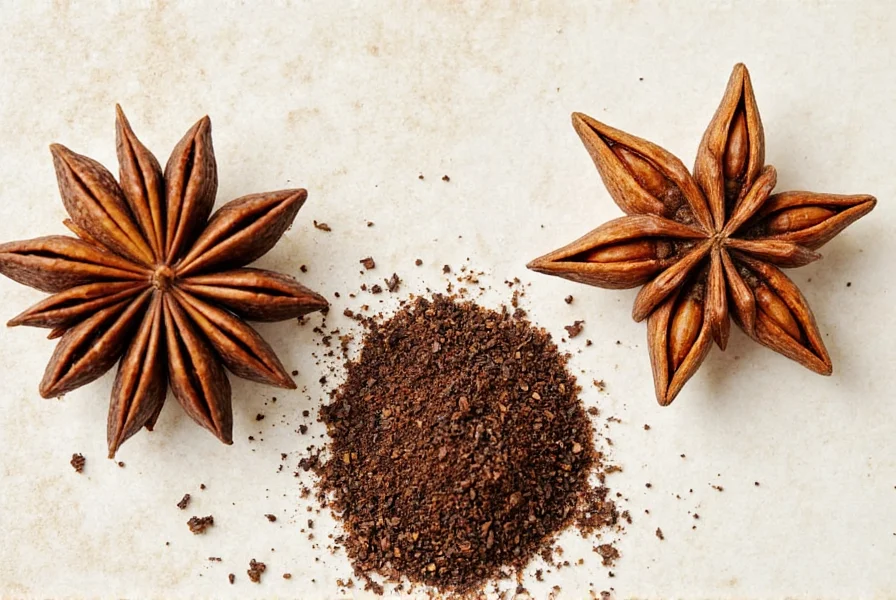 Chef toasting whole star anise pods in a skillet for maximum flavor extraction