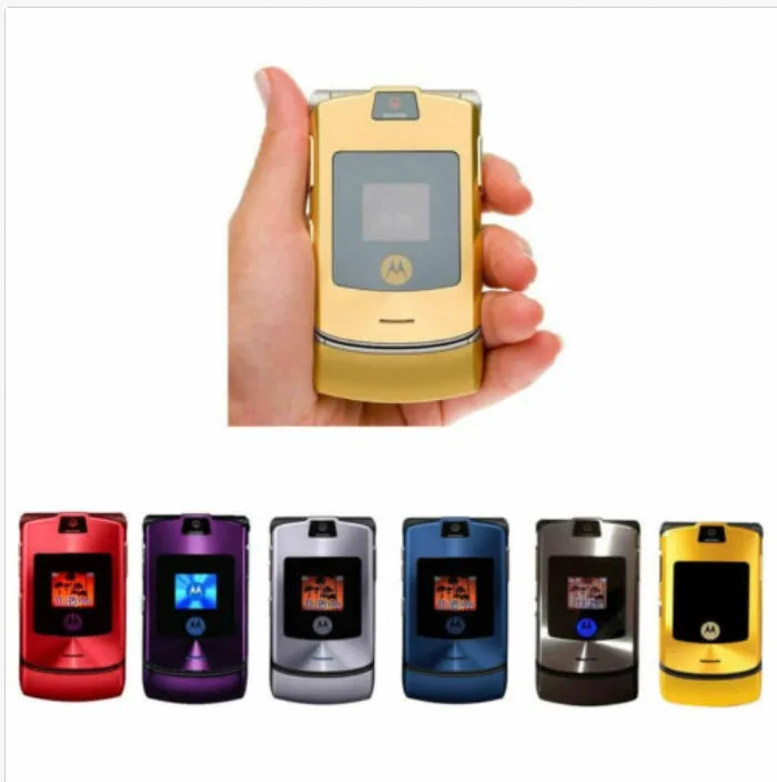
Original Flip phone for motorola mobile phone V3i in 8 color black sliver free shipping for motorola razr v3i 