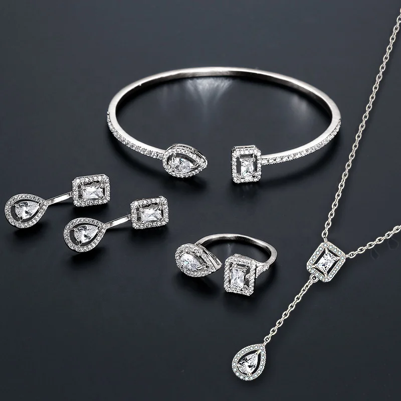 

Luxury Crystal CZ Zircon Bridal Wedding Women Jewelry Sets Exquisite Teardrop Cubic Zirconia wedding Jewelry Set Gift Jewellery