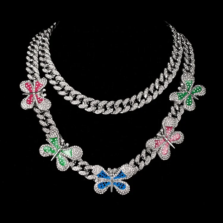 

New Multicolor Hip Hop Butterfly Necklace Pendant Colgante de collar de mariposa de hip hop