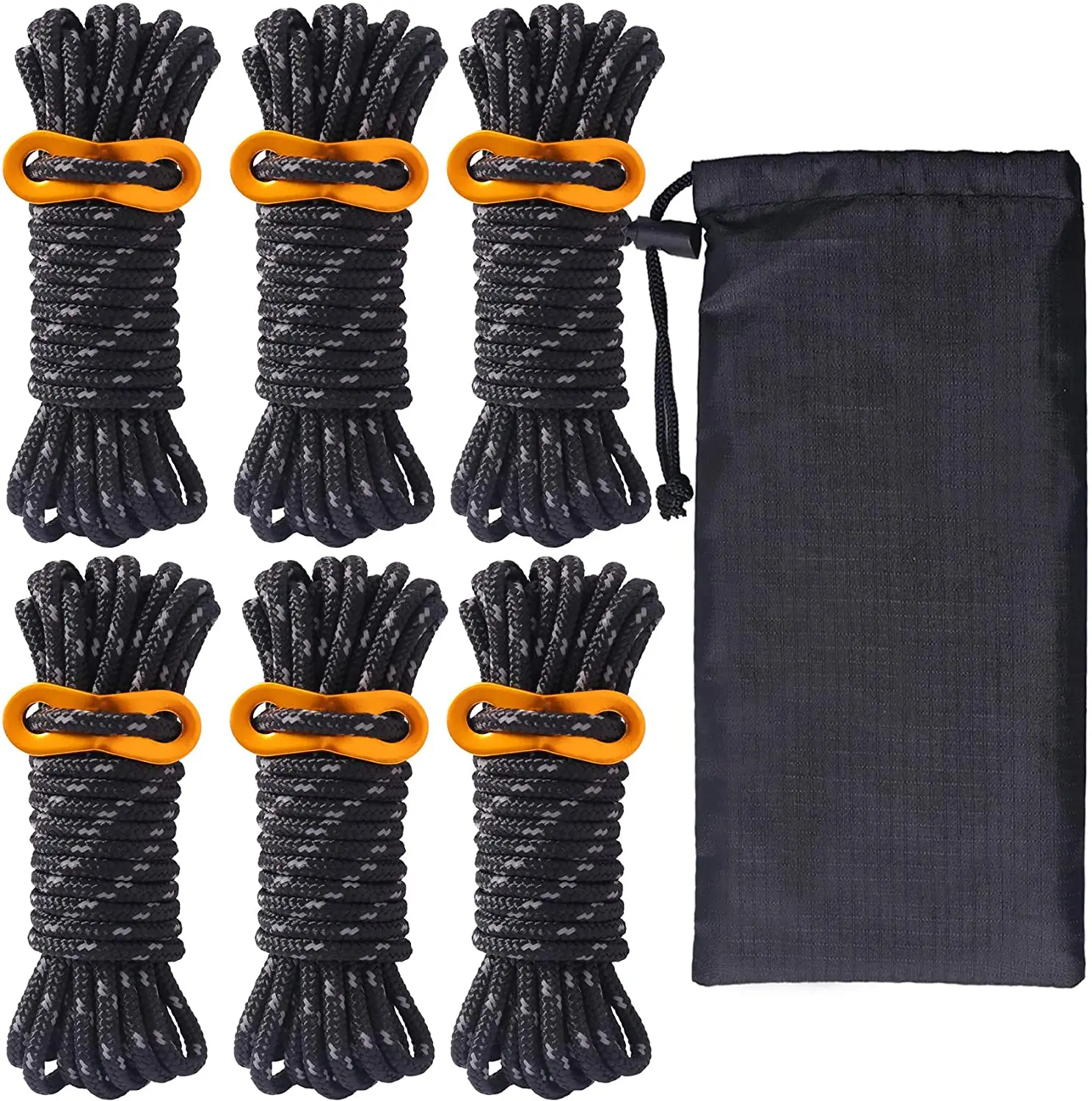

Factory wholesale 4mm Thick and 4 Metre Length 6 Pack Reflective Guyline Tent Rope