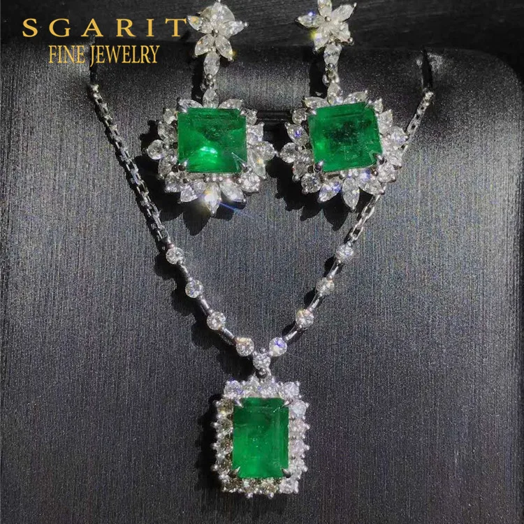 

SGARIT Hot Sale Evening Dress Wedding Jewelry 18k Gold Green Stone Emerald Necklace Earring jewelry Set
