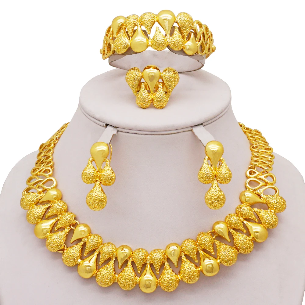 

2020 fashion bracelet set African gold plated jewelry 18k earrings sets party women jewelry set BJ798, As picture