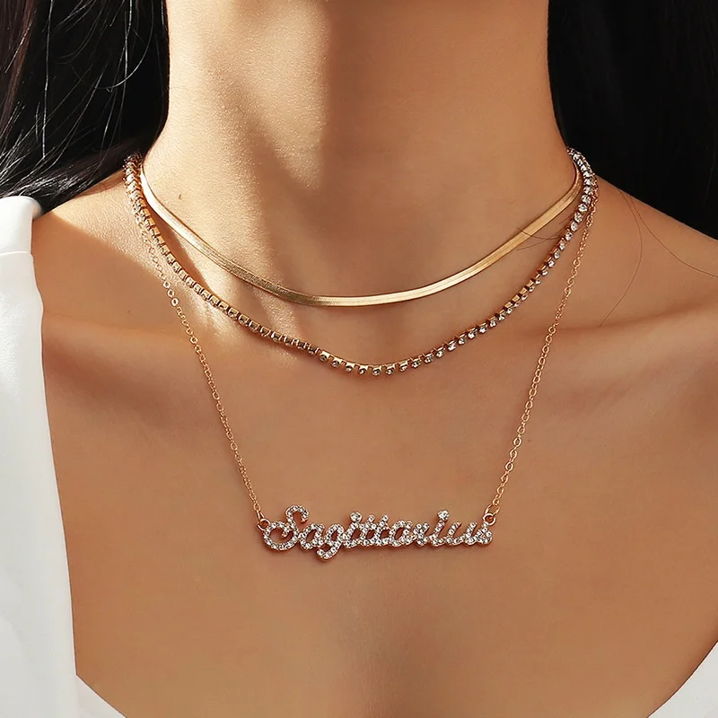 

Wholesale Custom 12 Constellation Astrology Star Jewelry 18K Gold Plated zodiac pendant necklace gold plated, Gold color