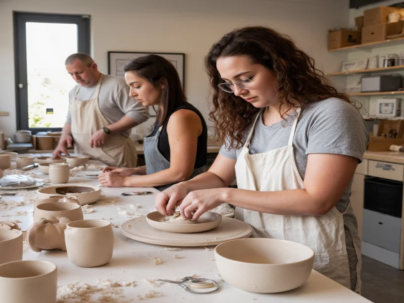UCSD Craft Center pottery studio with students working