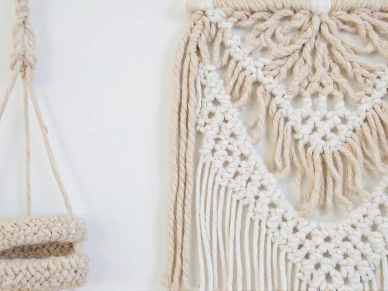 Handmade macrame wall hanging with natural fibers