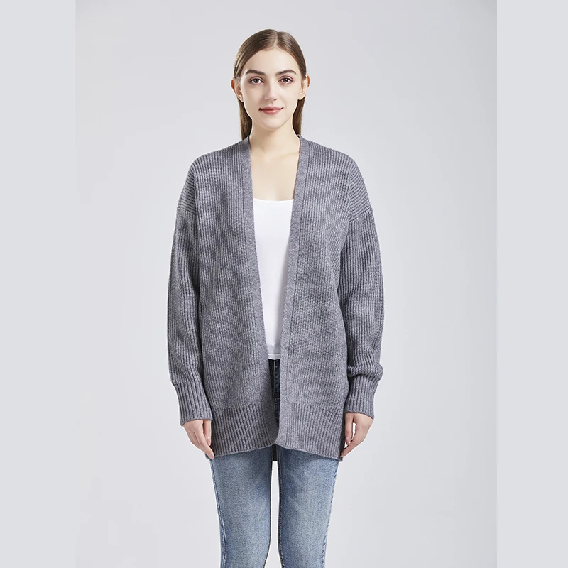 

pocket design ladies loose top sweater winter cardigan woman sweater, Grey