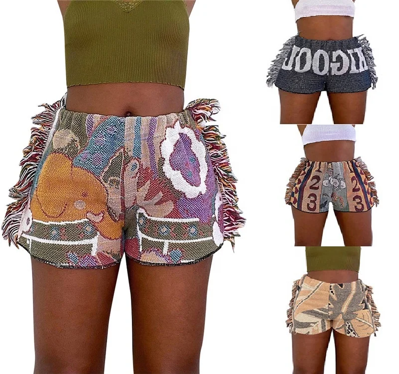 

New Ruffle Tassel Women Short Pants Casual Pants Short Letter Printed Beach Pants For Women, Customized color