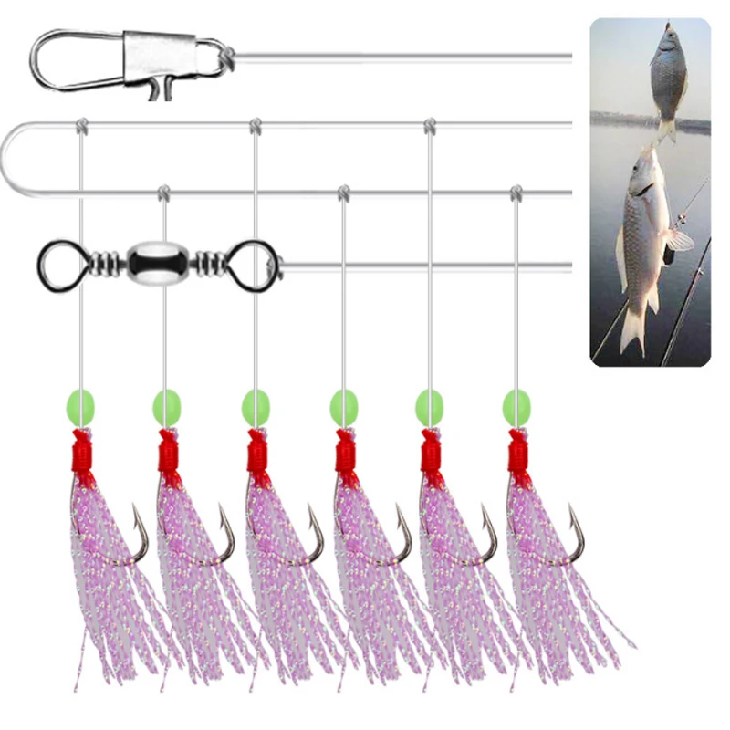 

Jetshark 7-15# Sabiki Fishing Rigs Bait Freshwater Saltwater Colorful Feather Hooks 6 Hooks Pink Sabiki Rigs String Hook